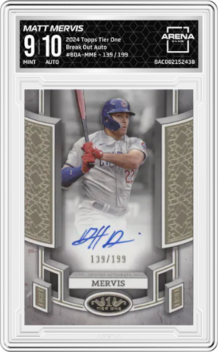 Matt Mervis from the 2024 Topps Tier One  set graded by Arena Club and given an overall grade of 9.