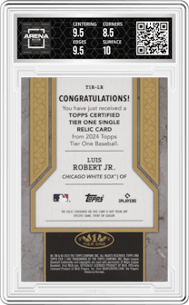 Luis Robert Jr. from the 2024 Topps Tier One  set graded by Arena Club and given an overall grade of 9.