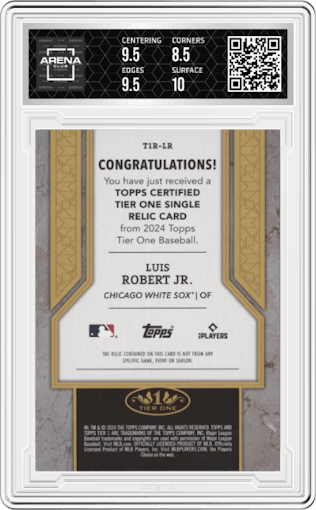 Luis Robert Jr. from the 2024 Topps Tier One  set graded by Arena Club and given an overall grade of 9.