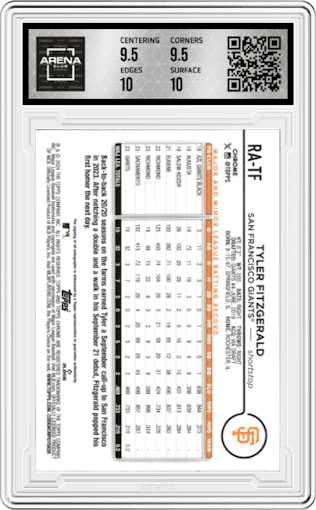 Tyler Fitzgerald from the 2024 Topps Chrome set graded by Arena Club and given an overall grade of 10.