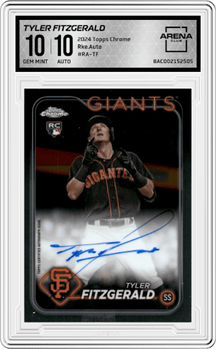 Tyler Fitzgerald from the 2024 Topps Chrome set graded by Arena Club and given an overall grade of 10.