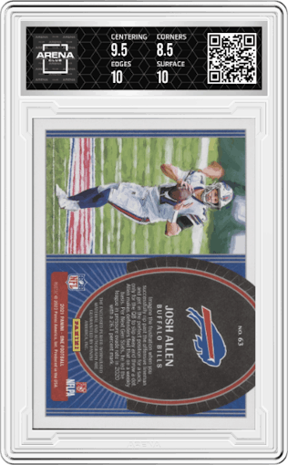 Josh Allen from the 2021 Panini One set featuring a Red parallel graded by Arena Club and given an overall grade of 9.