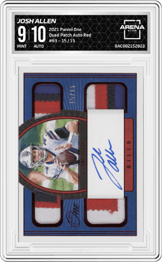Josh Allen from the 2021 Panini One set featuring a Red parallel graded by Arena Club and given an overall grade of 9.