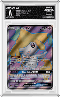 Jirachi GX from the 2020 Pokemon S&M set graded by Arena Club.
