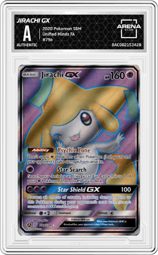 Jirachi GX from the 2020 Pokemon S&M set graded by Arena Club.