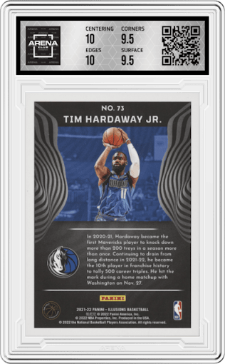 Tim Hardaway Jr. from the 2021-22 Panini Illusions set featuring a Trophy Collection Blue parallel graded by Arena Club and given an overall grade of 10.