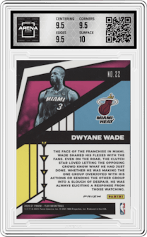 Dwyane Wade from the 2020-21 Panini Flux set featuring a Silver parallel graded by Arena Club and given an overall grade of 10.