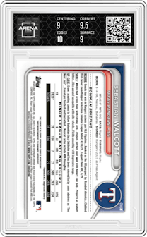 Sebastian Walcott from the 2024 Bowman set graded by Arena Club and given an overall grade of 9.5.