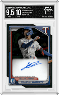 Sebastian Walcott from the 2024 Bowman set graded by Arena Club and given an overall grade of 9.5.
