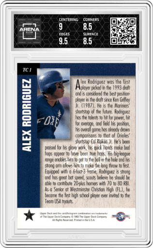 Alex Rodriguez from the 1994 Upper Deck Minor League set graded by Arena Club and given an overall grade of 9.