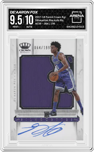 De'Aaron Fox from the 2017-18 Panini Crown Royale set graded by Arena Club and given an overall grade of 9.5.