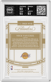Nick Van Exel from the 2022-23 Panini Flawless set featuring a Ruby parallel graded by Arena Club and given an overall grade of 9.5.