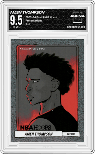Amen Thompson from the 2023-24 Panini NBA Hoops set graded by Arena Club and given an overall grade of 9.5.