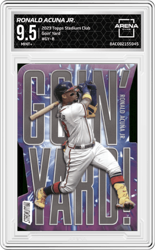 Ronald Acuna Jr. from the 2023 Topps Stadium Club set graded by Arena Club and given an overall grade of 9.5.