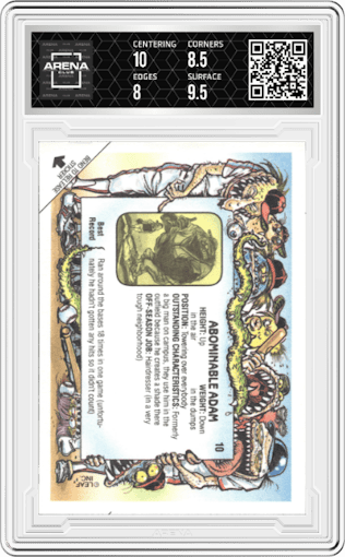 Abominable Adam from the 1988 Leaf Baseball's Greatest Grossouts set graded by Arena Club and given an overall grade of 8.5.