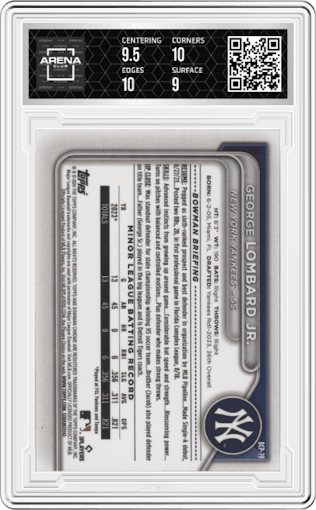 George Lombard Jr. from the 2024 Bowman set graded by Arena Club and given an overall grade of 9.5.