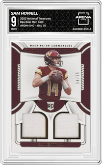 Sam Howell from the 2022 Panini National Treasures set featuring a Gold parallel graded by Arena Club and given an overall grade of 9.