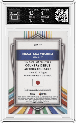 Masataka Yoshida from the 2023 Topps World Baseball Classic set graded by Arena Club and given an overall grade of 9.5.