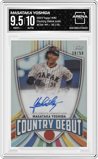 Masataka Yoshida from the 2023 Topps World Baseball Classic set graded by Arena Club and given an overall grade of 9.5.