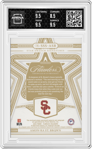 Amon-Ra St. Brown from the 2023 Panini Flawless Collegiate set graded by Arena Club and given an overall grade of 9.