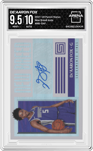 De'Aaron Fox from the 2017-18 Panini Status set graded by Arena Club and given an overall grade of 9.5.