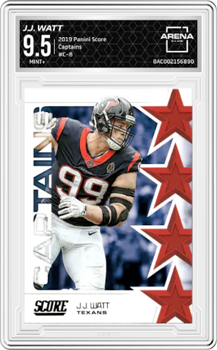 J.J. Watt from the 2019 Panini Score set graded by Arena Club and given an overall grade of 9.5.