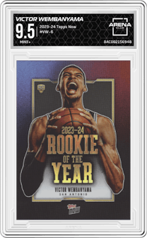 Victor Wembanyama from the 2023-24 Topps Now set graded by Arena Club and given an overall grade of 9.5.