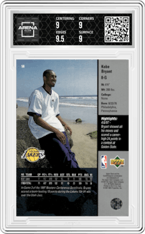 Kobe Bryant from the 1997-98 Upper Deck set graded by Arena Club and given an overall grade of 9.