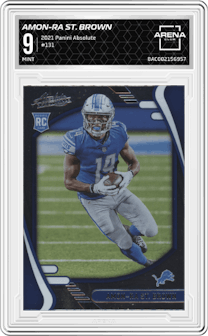 Amon-Ra St. Brown from the 2021 Panini Absolute set graded by Arena Club and given an overall grade of 9.