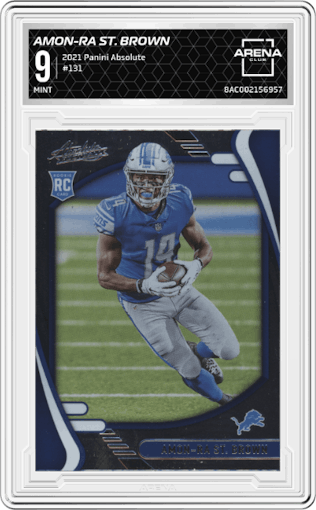 Amon-Ra St. Brown from the 2021 Panini Absolute set graded by Arena Club and given an overall grade of 9.