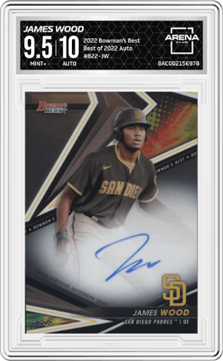 James Wood from the 2022 Bowman’s Best   set graded by Arena Club and given an overall grade of 9.5.