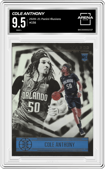 Cole Anthony from the 2020-21 Panini Illusions  set graded by Arena Club and given an overall grade of 9.5.