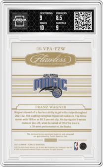 Franz Wagner from the 2021-22 Panini Flawless set graded by Arena Club and given an overall grade of 9.