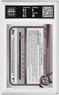 Cristhian Vaquero from the 2022 Bowman Chrome Mega Box set graded by Arena Club and given an overall grade of 9.