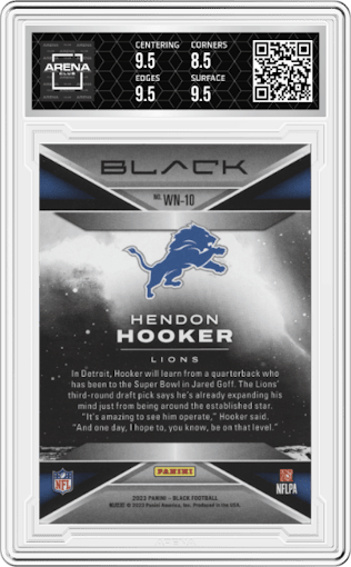 Hendon Hooker from the 2023 Panini Black set graded by Arena Club and given an overall grade of 9.