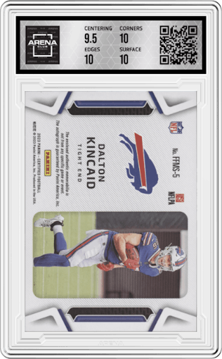 Dalton Kincaid from the 2023 Panini Certified set graded by Arena Club and given an overall grade of 10.