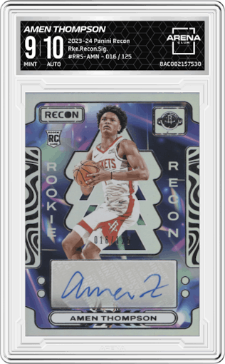 Amen Thompson from the 2023-24 Panini Recon set graded by Arena Club and given an overall grade of 9.