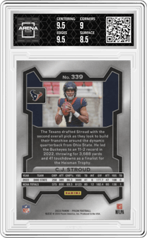 C.J. Stroud from the 2023 Panini Prizm set graded by Arena Club and given an overall grade of 9.