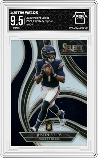 Justin Fields from the 2020 Panini Select set graded by Arena Club and given an overall grade of 9.5.