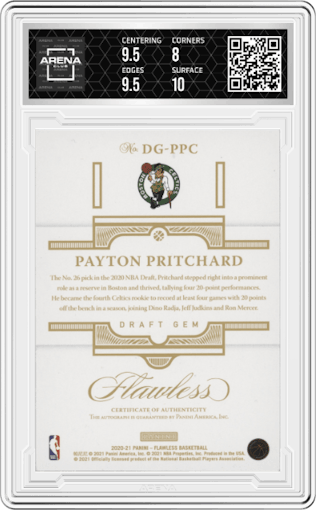 Payton Pritchard from the 2020-21 Panini Flawless Basketball set graded by Arena Club and given an overall grade of 8.5.