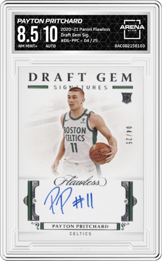 Payton Pritchard from the 2020-21 Panini Flawless Basketball set graded by Arena Club and given an overall grade of 8.5.