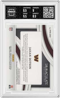 Jahan Dotson from the 2022 Panini Immaculate Collection set graded by Arena Club and given an overall grade of 9.