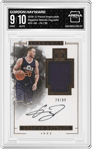 Gordon Hayward from the 2016-17 Panini Impeccable set graded by Arena Club and given an overall grade of 9.
