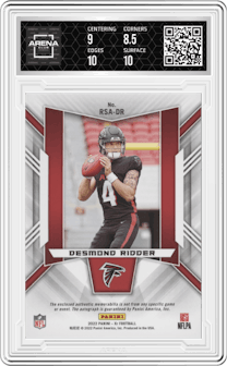 Desmond Ridder from the 2022 Panini XR set graded by Arena Club and given an overall grade of 9.