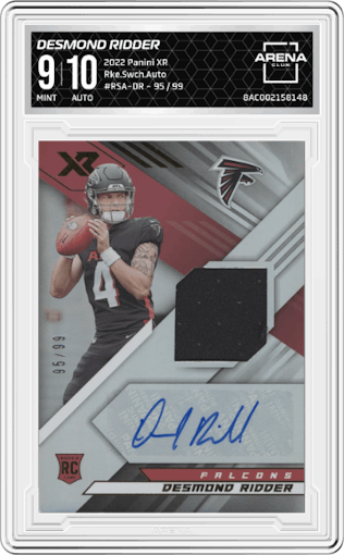Desmond Ridder from the 2022 Panini XR set graded by Arena Club and given an overall grade of 9.