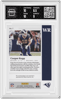Cooper Kupp from the 2017 Panini Encased set featuring a Diamond parallel graded by Arena Club and given an overall grade of 9.