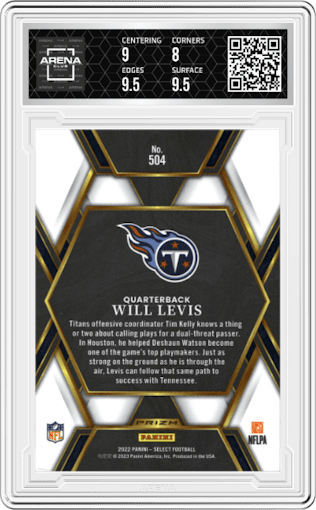 Will Levis from the 2022 Panini Select set graded by Arena Club and given an overall grade of 8.5.