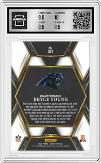 Bryce Young from the 2022 Panini Select set graded by Arena Club and given an overall grade of 10.