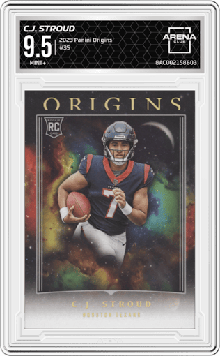 C.J. Stroud from the 2023 Panini Origins set graded by Arena Club and given an overall grade of 9.5.