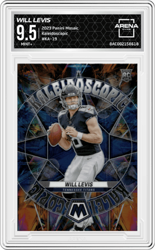 Will Levis from the 2023 Panini Mosaic set graded by Arena Club and given an overall grade of 9.5.
